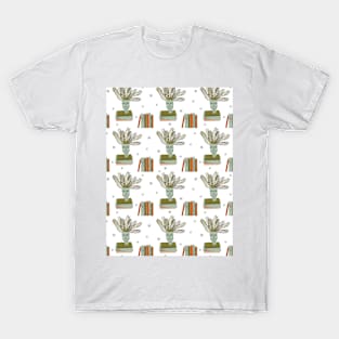 Pattern with book stacks and houseplant T-Shirt